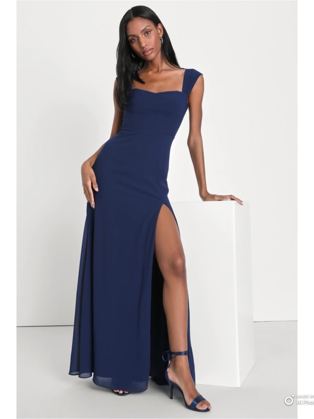 Lulu's Navy Blue Maxi Dress with Side Slit
